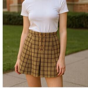Vintage 60s Wool Tweed Plaid Skort High Waisted Academic Indie Xs/S